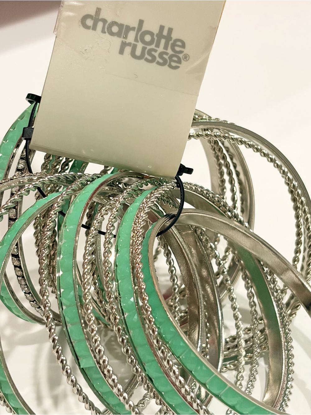 Charlotte Russe Mint Green and Silver Stacked Bangle Set